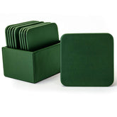 Dark Green Leather 10 Square Coaster Set w/ Holder